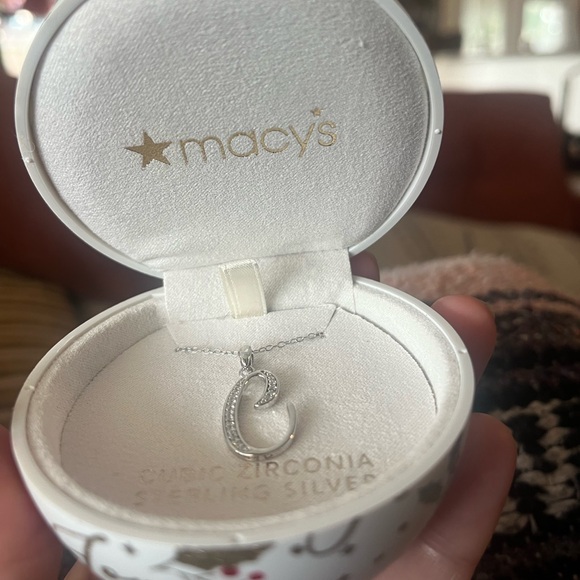 Macys “C” necklace STERLING SILVER LAB CREATED SAPPHIRE - Picture 3 of 8